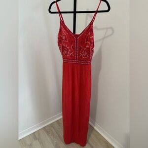 Japna Red Embroidered Maxi Dress
